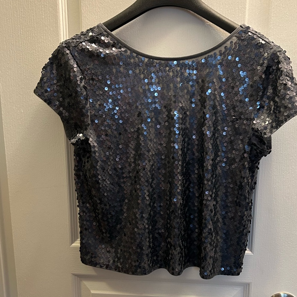 Express Gray Sequin Crop Blouse
